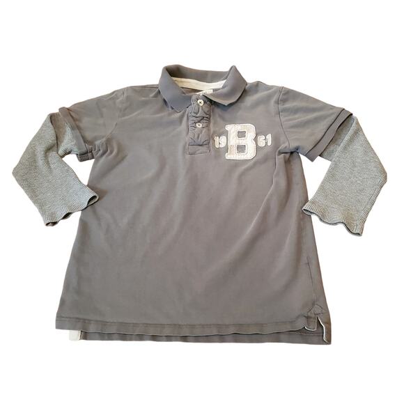 Mini Boden Grey Long Sleeve Shirt Polo Boys Size 9 - 10 Y Collared 100% Cotton - Picture 1 of 11